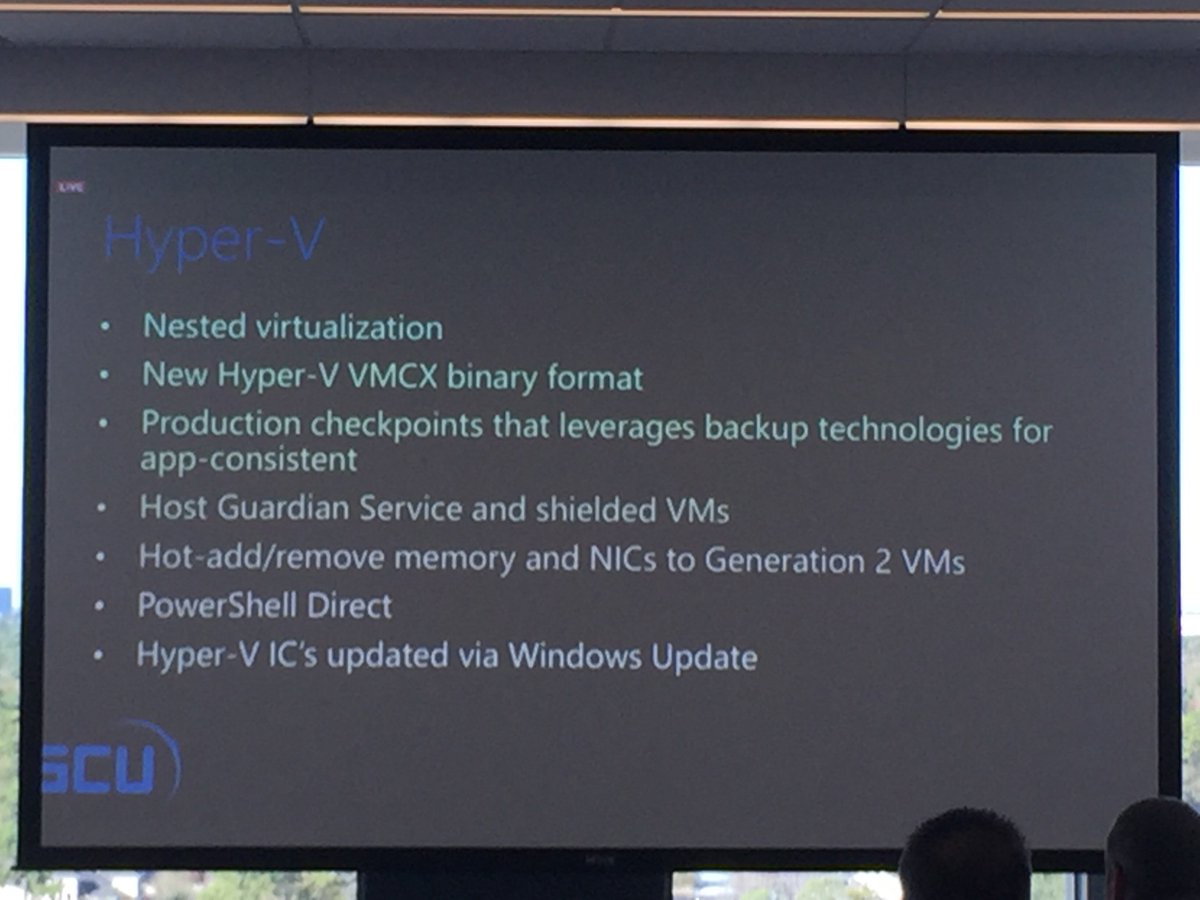 Hyper-V in 2016 supports nested virtualization. No need to nest hyper-v in a VMware host for testing. #SCU2016