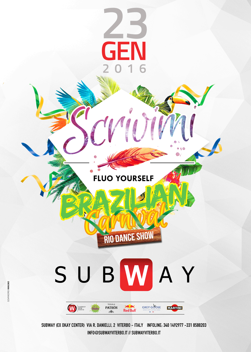 SubwayViterbo's tweet photo. #SubwayViterbo #Viterbo #sabatosera #subway #ChangeViterbo #SCRIVIMI #Fluo #Colori #BrazilianCarnival #Rio #GCube https://t.co/QNrdcDqtSs