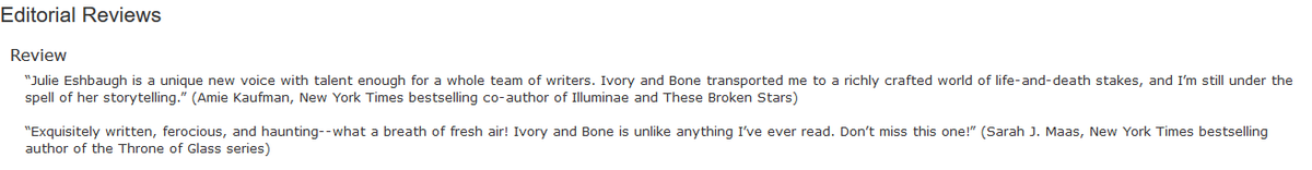 IVORY AND BONE blurbs are up on Amazon's pre-order page! THANK YOU <a href="/AmieKaufman/">Amie Kaufman News + Updates</a> &amp; <a href="/SJMaas/">Sarah J. Maas</a>! 💞 amzn.to/20bRf3V