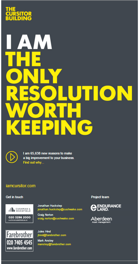 Start as you mean to go on <a href="/iamcursitor/">Cursitor Building</a> <a href="/EnduranceLand/">Endurance Land</a> <a href="/FarebrotherRE/">Farebrother</a> <a href="/CushWakeUK/">Cushman & Wakefield</a> <a href="/J2agency/">J2 Agency</a>