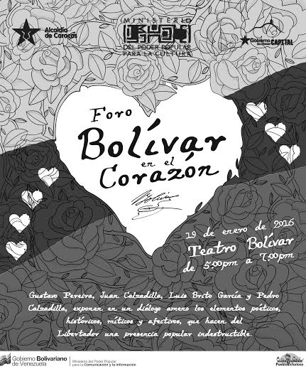 minculturave's tweet image. Foro: Bolívar en el Corazón. Este 19 de enero de 2015. Teatro Bolívar. De 5:00 pm a 7:00 pm. ¡Te esperamos!