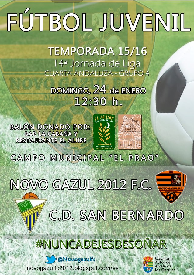 Domingo 24, a las 12:30h PARTIDAZO JUVENILES: <a href="/Novogazulfc/">Novogazulfc</a> - CD San Bernardo. ¡Te esperamos!