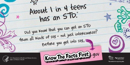 HealthGov's tweet photo. About 1 in 4 teens has an #STD. Spread the word about prevention &amp; pledge a tweet: https://t.co/ltvVA4KBE2. #KTFF https://t.co/I4lUJlkRas