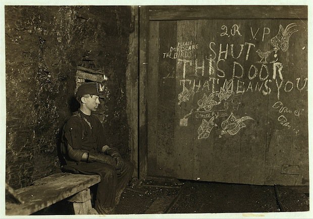 MinerChild's tweet photo. My friend Vance, a Trapper Boy, 15 years old. He trapped  in a West Va. Coal mine. $0.75 a day for 10 hours work. https://t.co/EeQ7rW0Gsm