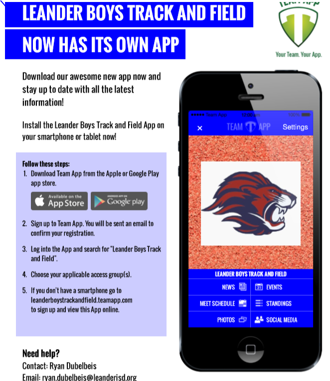Sign up for new App to keep up with latest news, practice, and meets. @kyle_irlbeck3 @chrispatek07 @Isaiah_Turner5