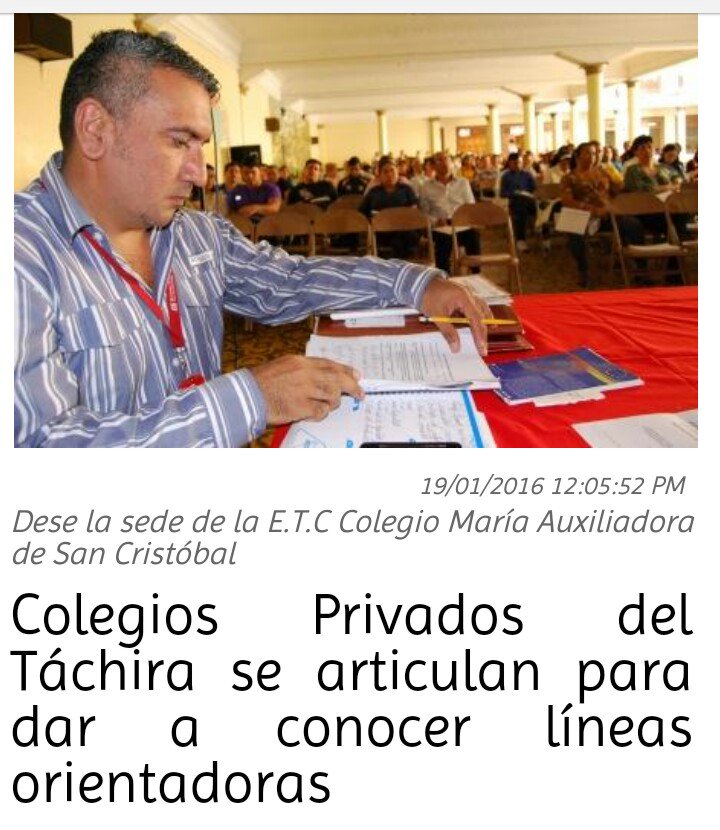 Colegios Privados del Táchira se articulan para dar a conocer líneas orientadoras
@MPPEDUCACION <a href="/rodulfohumberto/">Rodulfo H. Pérez H.</a>