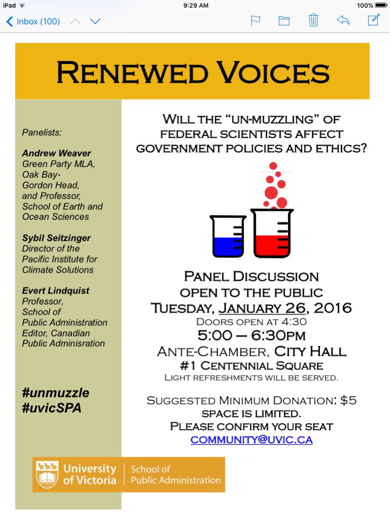 uvicSPA's tweet photo. Panel Jan26 #unmuzzle Policy&Ethics implications Book a seat today! @AJWVictoriaBC @UVicENVI @UVicScience #uvicSPA https://t.co/JhAFltO6tU