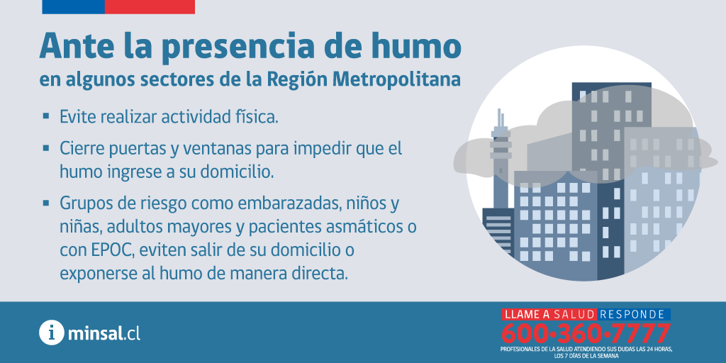 ministeriosalud's tweet photo. Reiteramos recomendaciones ante presencia de humo. Llame a Salud Responde 6003607777 https://t.co/DeNUKOPt9R https://t.co/FBiDDfVMdU