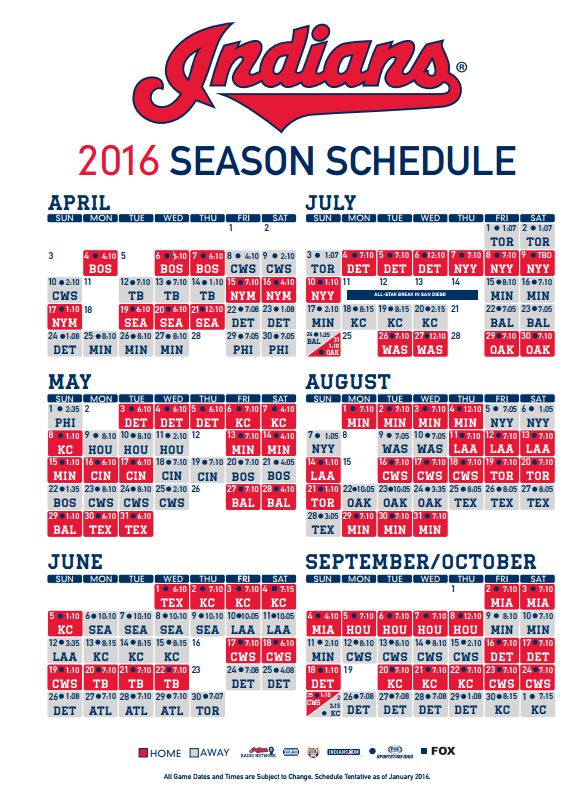 Cleveland Indians Schedule Printable