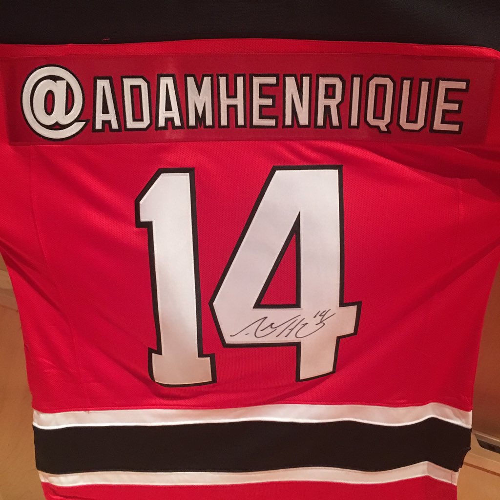 AdamHenrique's tweet image. .@NJDevils Social Media Night is on Tonight! Follow me and Retweet to win this autographed jersey! #RELENTLESS”
