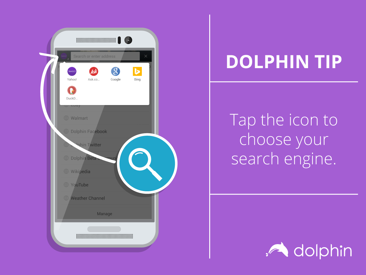 DolphinBrowser's tweet photo. #DolphinTips: Changing your default search engine is easy! https://t.co/t0fBytXfWk