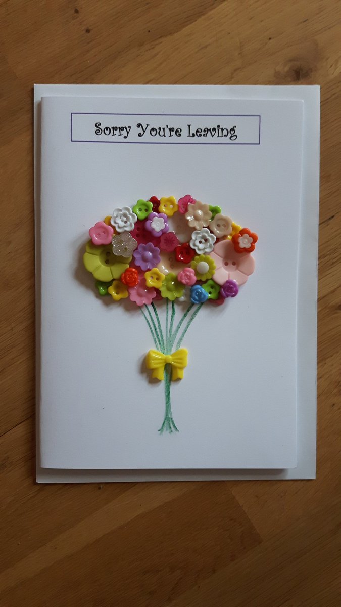 button_this's tweet photo. Leaving card decorated with button bunch of flowers #Buttonmethis #buttonart https://t.co/0y7wVxX9LQ