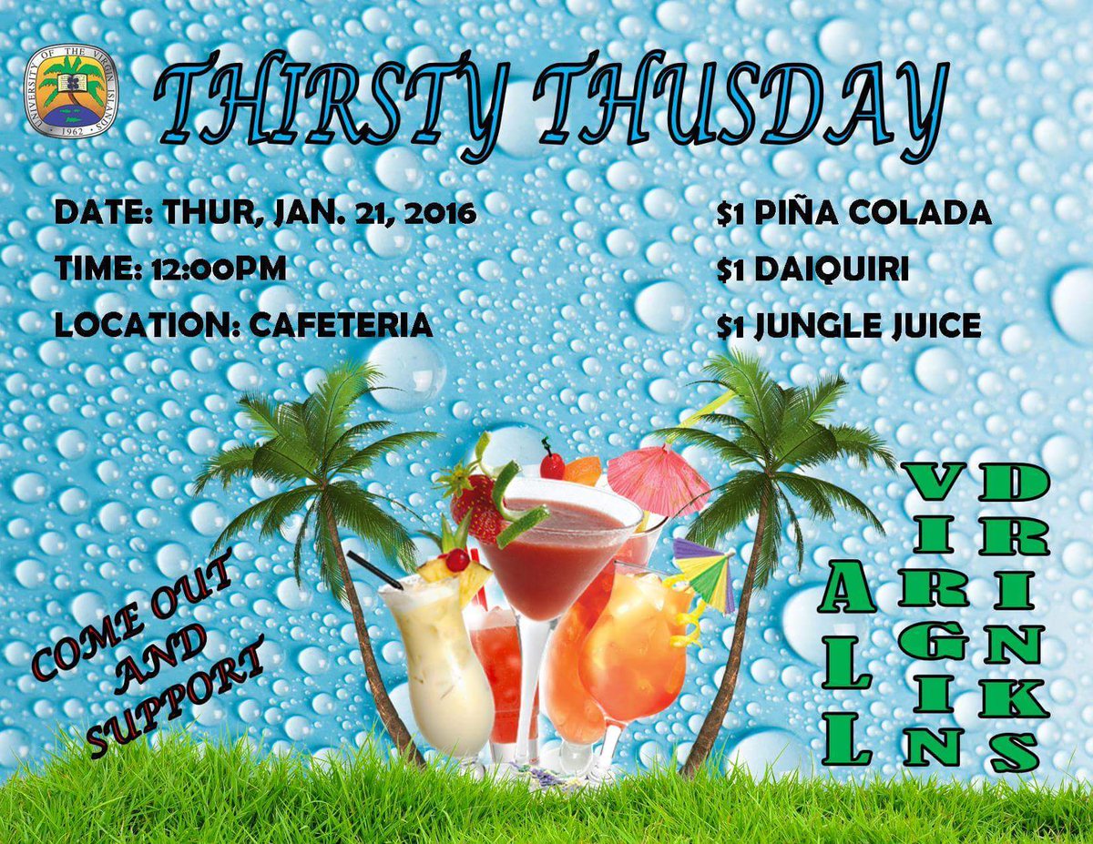 UVISPE's tweet photo. Come Out and Enjoy Some Great Tasty Drinks and Fun Music 
Location: UVI Cafeteria (STX)
Time: 12:00pm - 3:00 https://t.co/l0kjGX5rd3