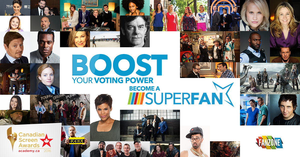 TheCdnAcademy's tweet photo. BOOST your VOTE! Become a SuperFan to help your fav celeb win #CdnScreen16 Fan’s Choice! https://t.co/mzfG7p1pUR https://t.co/P3n4T23I02