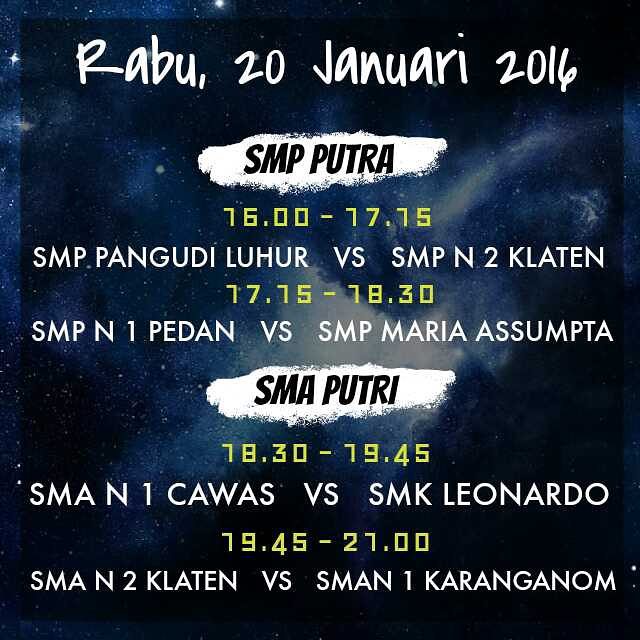 Jadwal semi final KBL. Datang dan dukung tim basket sekolah kalian. Best supporter dibagi jadi, SMP dan SMA/SMK