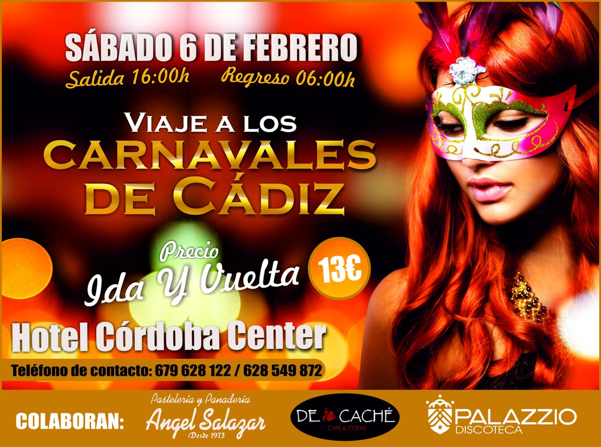 Súper Viaje a Cádiz por Carnavales! 
Sábado 6 de Febrero
COLABORA @Palazziocordoba
Más información en el 679 628 122