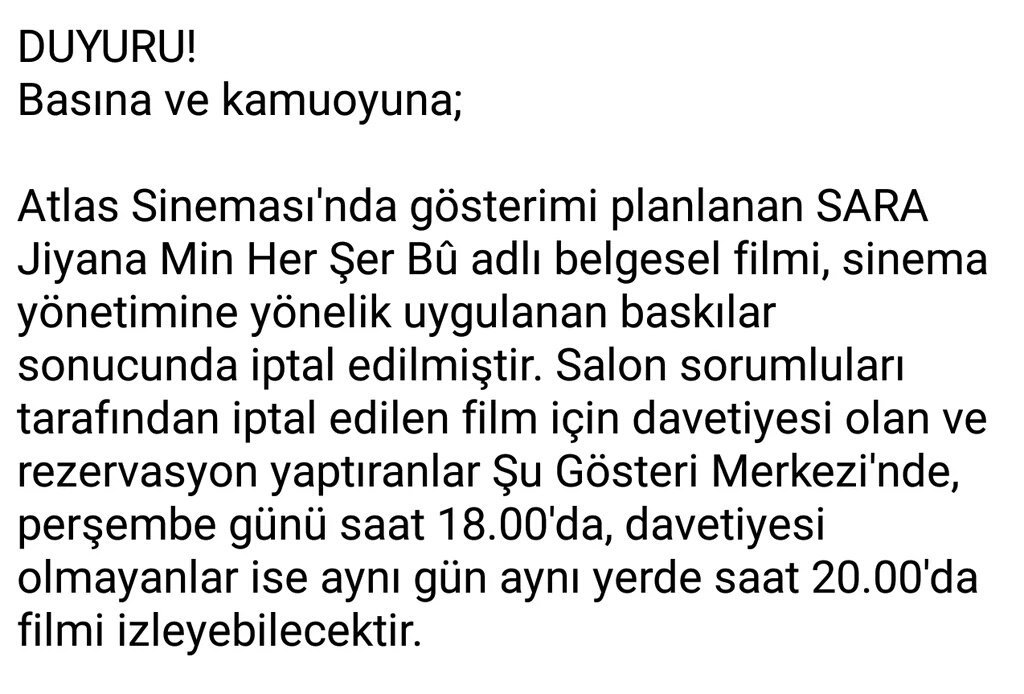 hayriituncc's tweet photo. Gösterimi engellenen SARA belgeseli için MKMnin açıklaması https://t.co/3aSAb4sfmL