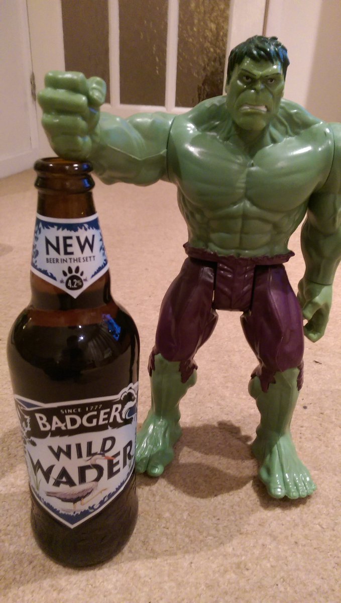 CharityTry's tweet photo. New beer from @Badgerales. Hulk loves it too, he always looks like that! Bargain from @AldiUK to. Win win. https://t.co/lsORmBIdKe