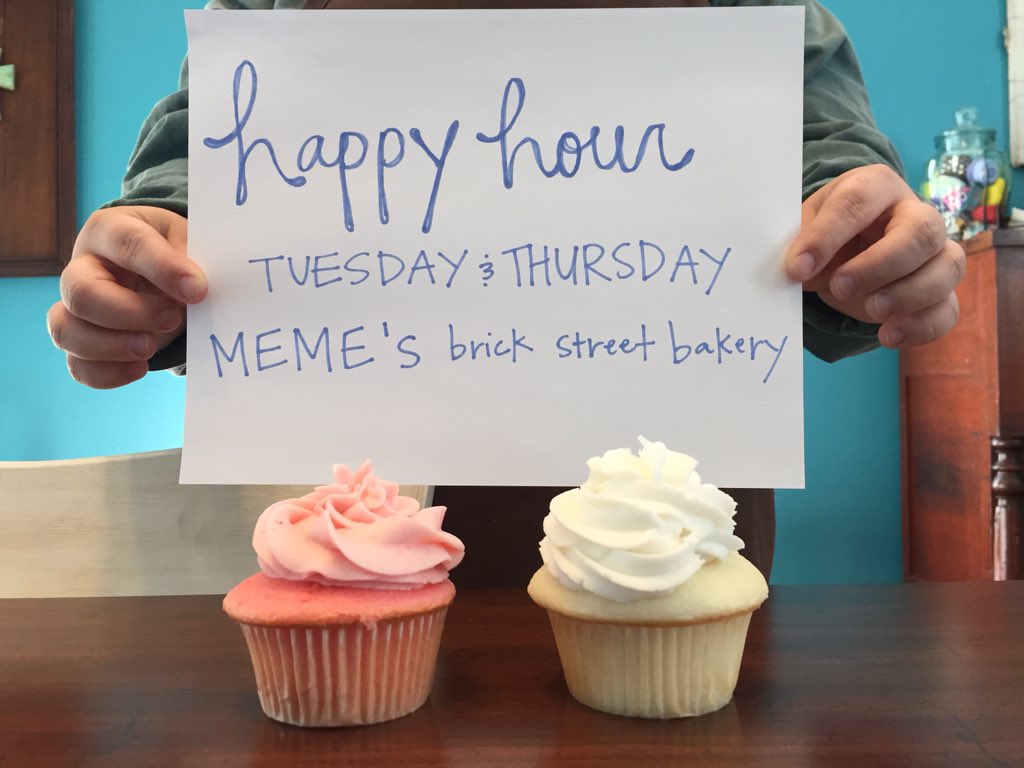 starting this week happy hours on Tuesdays &amp; Thursdays! today from 3:00-5:30 buy one cupcake, get one FREE😋