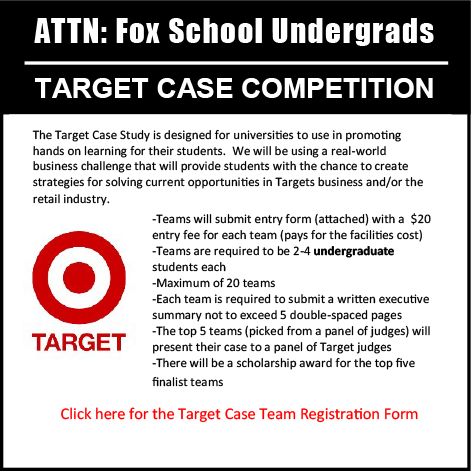 FoxCorpRelation's tweet photo. @Target is partnering with @foxcspd and @foxschool to host the annual case competition. Get your team together today https://t.co/JZHJSUqBnU