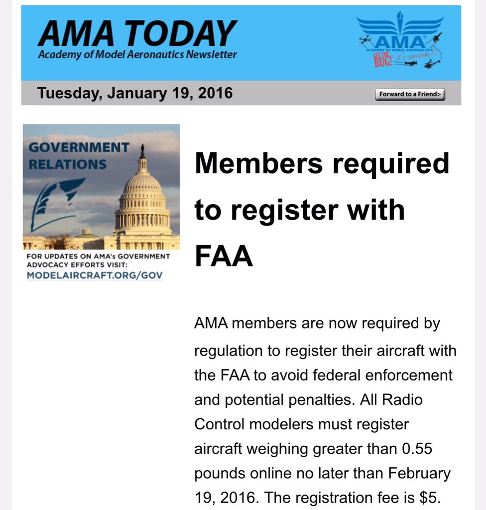 cadronesupply's tweet photo. AMA issues mandate. All members required to register by 2-19. #drone #dji #fpv @nytimes @WIRED @Recode https://t.co/CCmhvTrn9p