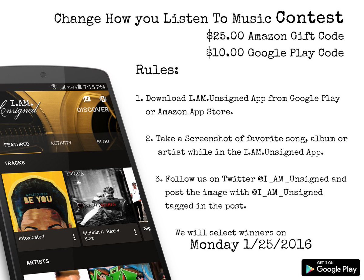 I_AM_Unsigned's tweet photo. Change How You Listen To Music Contest. View image for rules and details. #iamunsigned #musiccontest #discovermusic https://t.co/cjXk193tcc