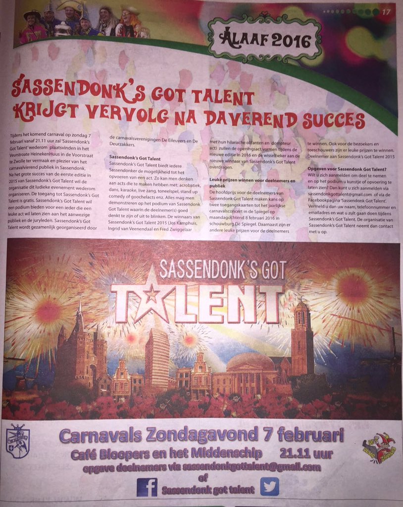 SassendonkGot's tweet photo. Aanmelden voor #SassendonkGotTalent kan nog! Er zijn nog een paar plekken over! https://t.co/smgMh1TX3W