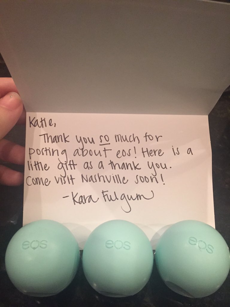 katiekaupp's tweet photo. Thank you so much @karafulgum for the sweet @eos products! ☺️ https://t.co/GSJHHykKte