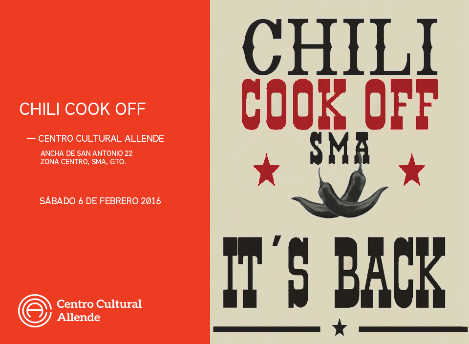 cc_allende's tweet photo. ¡Aparta la fecha! #ChiliCookOff en el Centro Cultural Allende el sábado 6 de febrero #Sanmigueldeallende #Evento https://t.co/Y8xOAmt9Eg