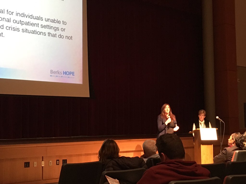 Mary McDevitt and Alicia Reeves addressing the audience. #berksHOPE