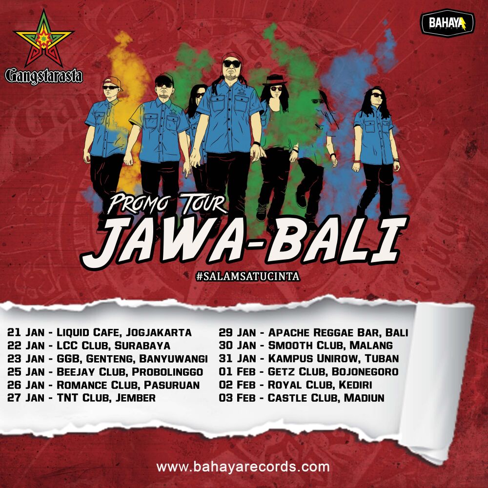 Gangstarasta promo tour Jawa - Bali! Info detail jam &amp; harga tiket masuk, akan kami informasikan. #SALAMSATUCINTA ☝❤