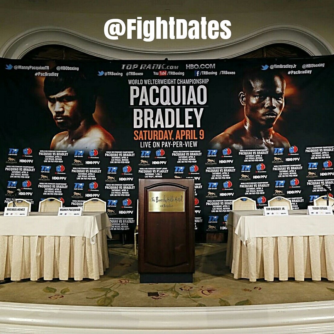 FightDates's tweet photo. #MannyPacquiao #TimBradley set off their l.a. presser for #PacBradley3 - #FightDates #April 9th #HBO #PayperView https://t.co/GNQA9oH5iB