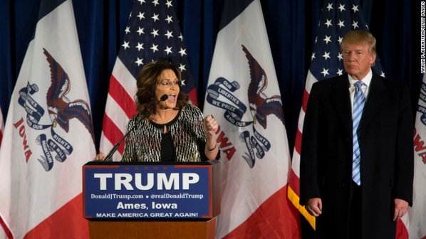 CNN's tweet photo. .@SarahPalinUSA at @realDonaldTrump rally: "Are you ready to make America great again?" https://t.co/DkHq5Garjp https://t.co/ykfIZG8qra