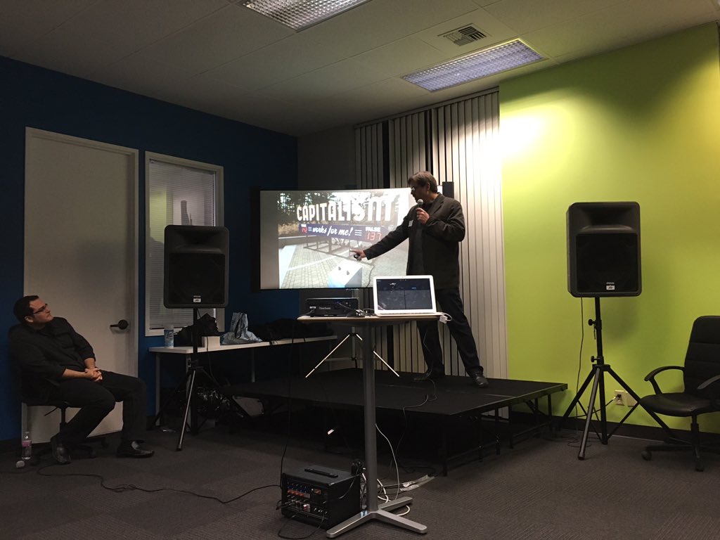 thinkspace's tweet photo. Ha! Playing Capitalism True or False with Hans at New Tech Eastside! #newteches https://t.co/v8pkP6hDou