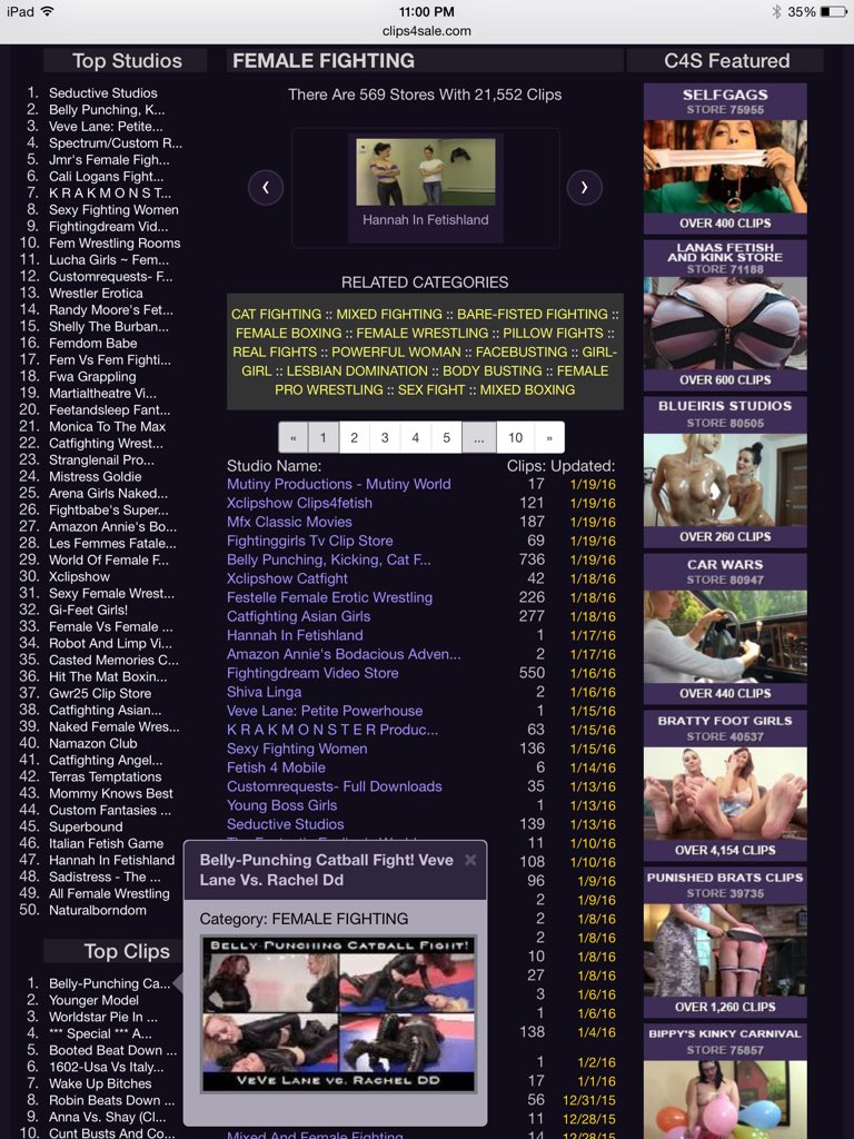VeVe Lane on X: Currently Number 1 in #FemaleFighting at @clips4sale!  Belly-Punching Catball w@goddessrachelle t.co4C8Llvd1wt  X
