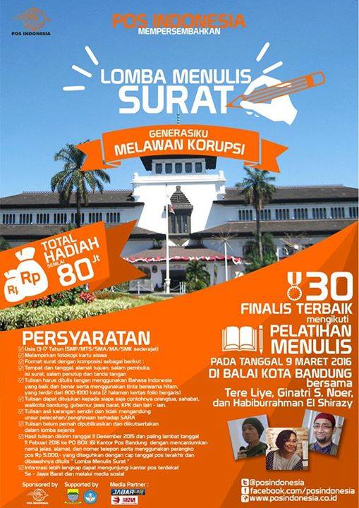 PosIndonesia's tweet photo. SahabatPos se-Indonesia.. yuk ikuti Lomba Menulis Surat "GENERASIKU MELAWAN KORUPSI" https://t.co/s6YRyztLZA   :) https://t.co/SwDgR29bq4
