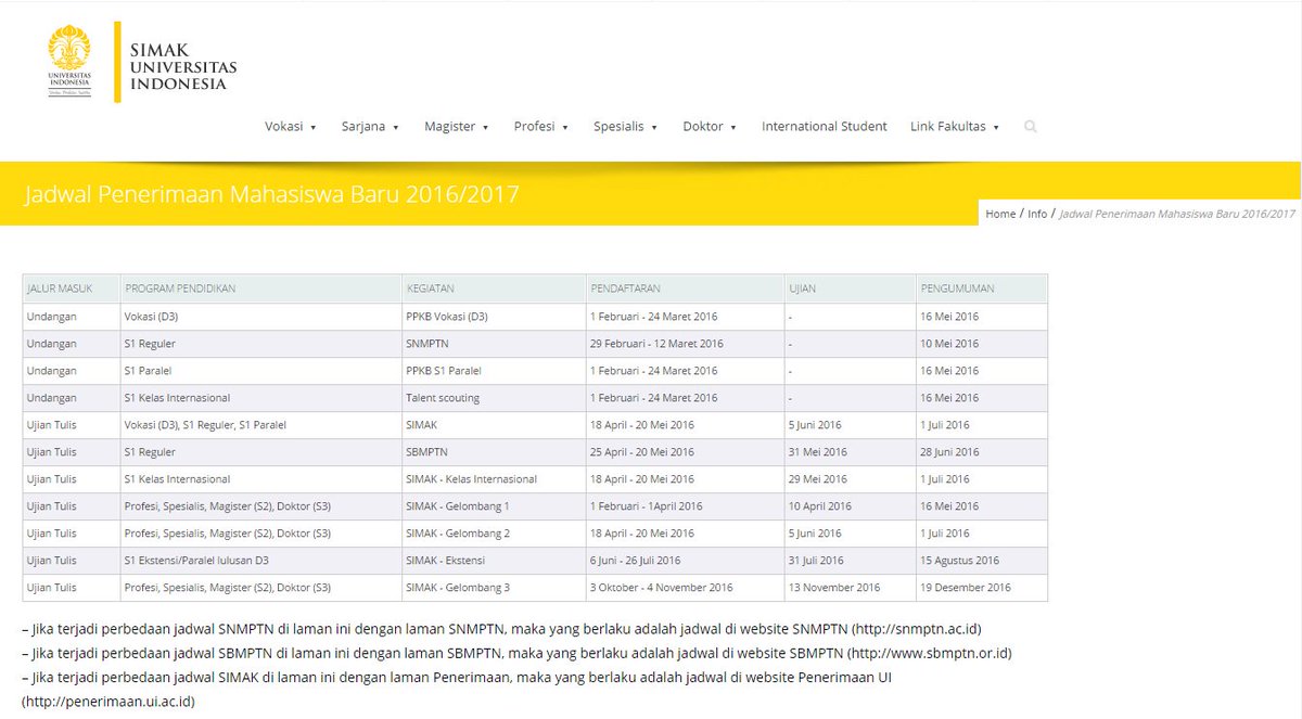 Halo adik2 SMA/sederajat, berikut Jadwal Penerimaan Mahasiswa Baru UI 2016/2017. Yuk share&amp;bagikan ke teman2mu ya!