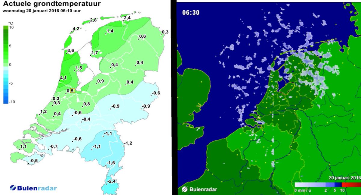 Je ziet: neerslag op bevroren ondergrond nu vooral in Drenthe. Verder met name lokaal oppassen voor #gladheid.