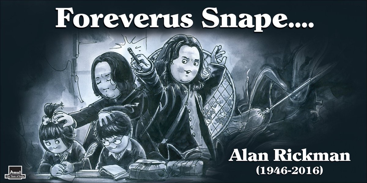 Amul_Coop's tweet photo. #Amul Topical : Tribute to the great British actor. #AlanRickman https://t.co/CMBmiNBiPS