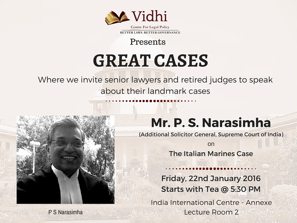Vidhi_India's tweet photo. #VidhiTalks We invite you to our 7th #GreatCases talk by P.S.Narasimha (ASG,Supreme Court) https://t.co/FmxR3ELvP2 https://t.co/m16eSXyu5f