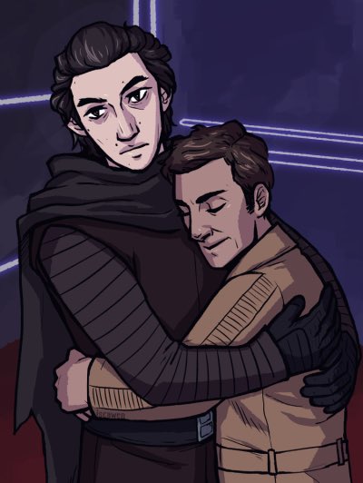 iscawen's tweet photo. i start classes tomorrow so i redrew my fave tfa press/cast photo #KyloRen #PoeAwakens https://t.co/AdZNMnpAgL