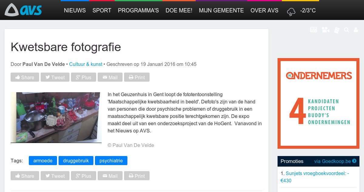 OnderzoekHoGent's tweet photo. Tentoonstelling 'Maatschappelijke kwetsbaarheid in beeld', nu op het nieuws van AVS. #HoGent https://t.co/jbE0YY59Yq https://t.co/6R0TIZ2kbZ