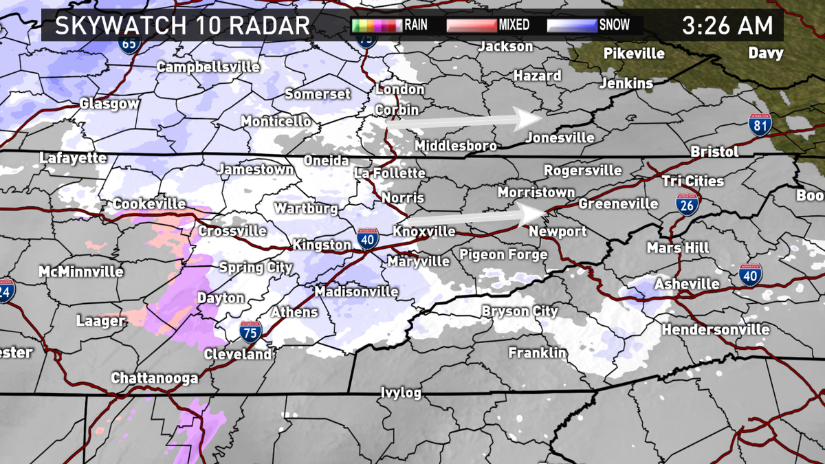 WBIRWeather's tweet photo. Flurries to light snow working into the area. Moderate snowfall expected to arrive after 10 AM. #TNwx #Knowx #WBIR https://t.co/r5VRWboOCz