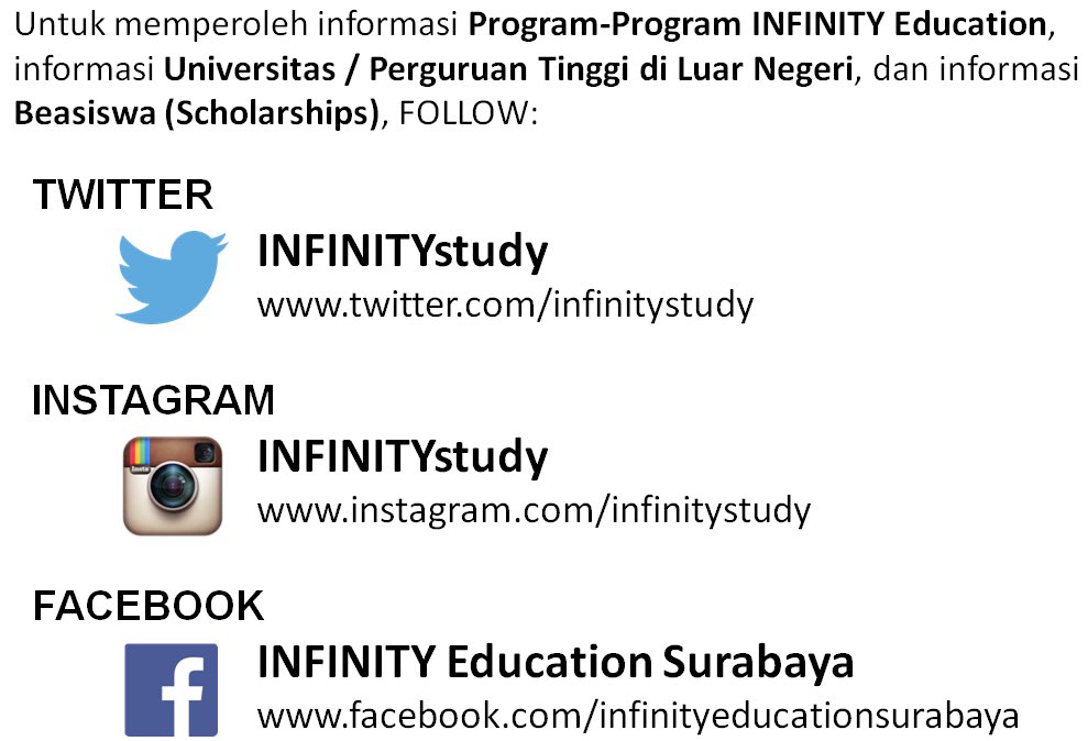 INFINITYstudy's tweet photo. [INFO] #StudyAbroad #KuliahdiLuarNegeri #Beasiswa #Scholarship #TOEFL #IELTS #GMAT #GRE #SAT #Surabaya #Scholarships https://t.co/0MsTXPS837