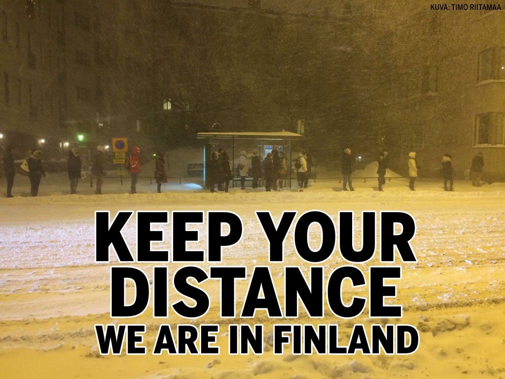 Waiting for the bus in #Finland! Keep your distance, people! #Finnish #culture