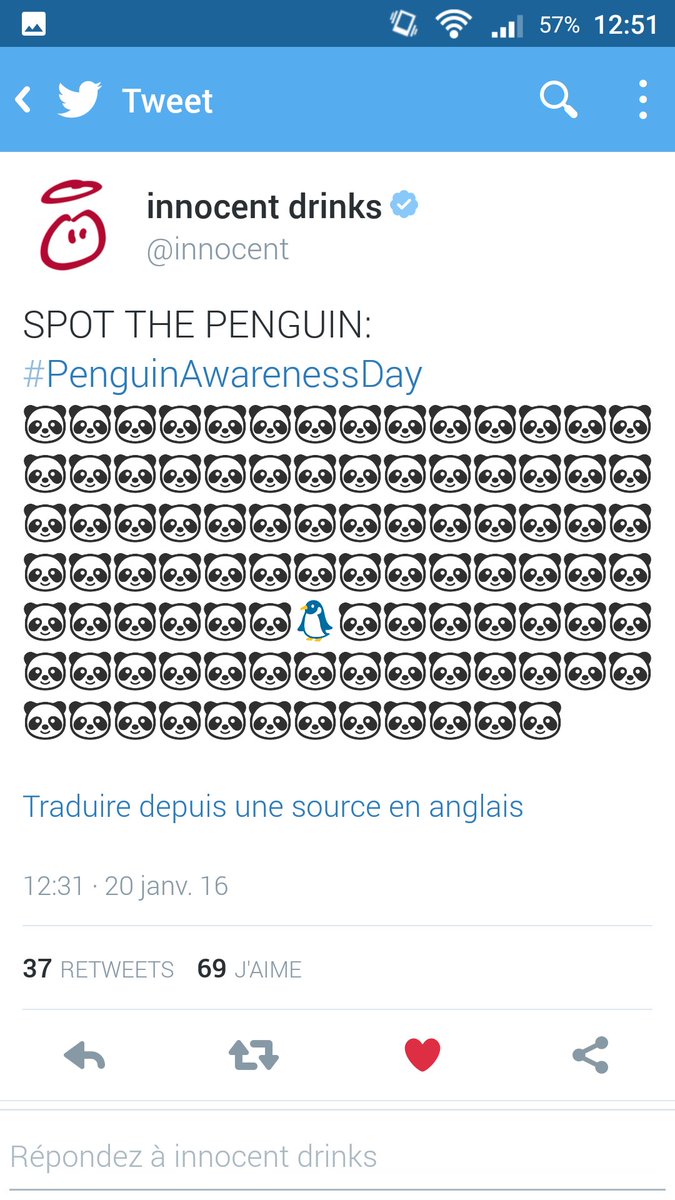 SweetPepperMunt's tweet photo. @innocent @innocent too easy Haha ! #Androidproblem #peguinawarnessday https://t.co/zvX0BJ3Jdc