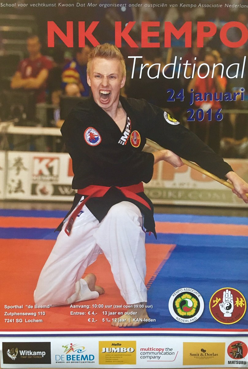 Zondag 24 januari 2016 vindt in De Beemd het Nederlands Kampioenschap Kempo plaats, georganiseerd door <a href="/kwoondatmor/">Kwoon Dat Mor</a>.