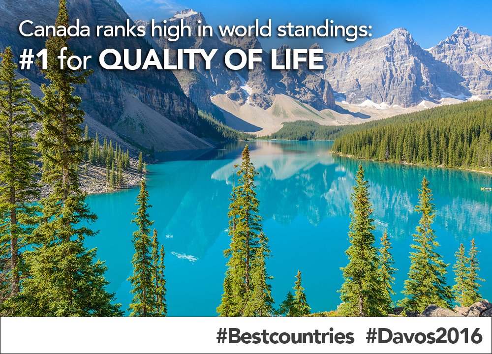 Canada's tweet image. Canada ranks high as one of #Bestcountries in global evaluation revealed at #Davos2016 #WEF usnews.com/news/best-coun…