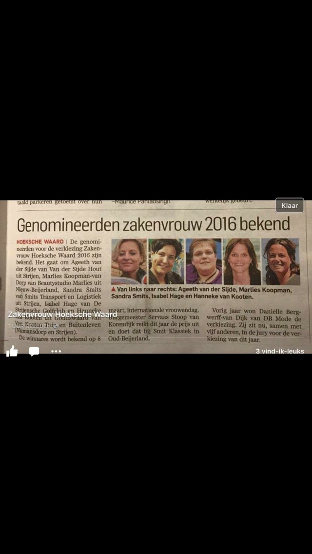Isabel Hage genomineerd voor zakenvrouw 2016 HW!