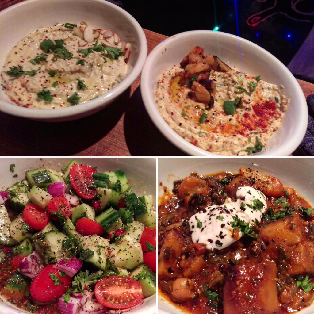 sam_am_cafe's tweet image. For everyone requesting vegetarian #samsupperclub Babaganoush, hummus, root or lamb stew &amp;amp; Mediterranean herb salad